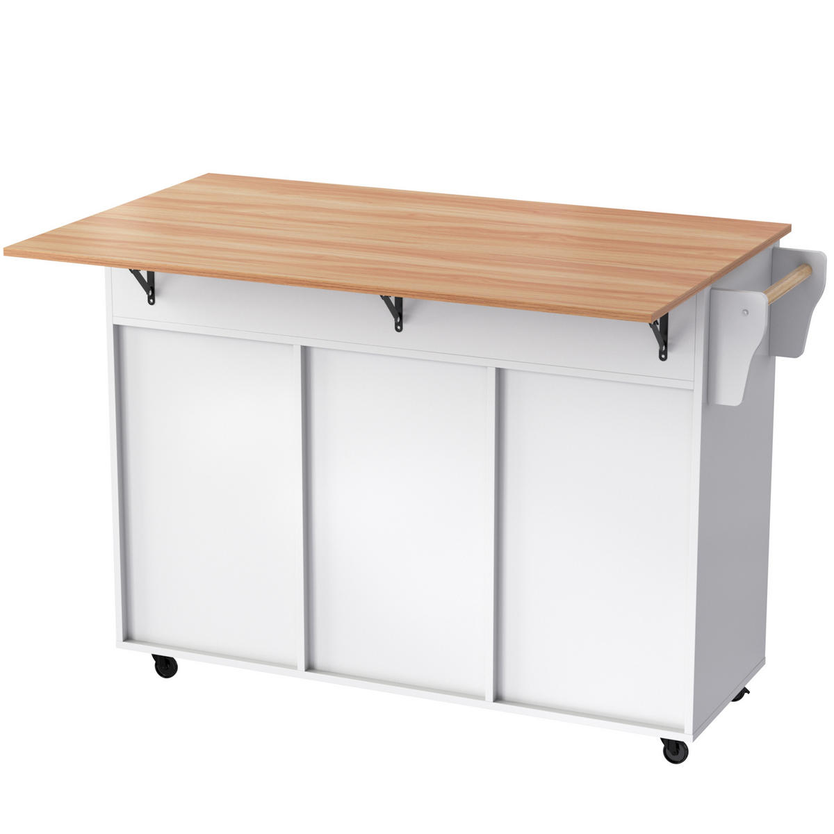 KÜCHENINSEL 129/71/91,5 cm Weiß mit 2 Schubladen, Klappbarer Arbeitsplatte, 5 Universalrädern und Massivholzfüßen - Weiß, Holz/Holzwerkstoff (120/91.5/46cm) - Oxeza