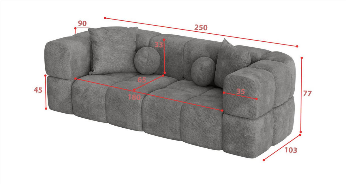 SOFA 3-sitzer Vega - Blau, Holzwerkstoff/Textil (250/77/103cm) - Fun Möbel