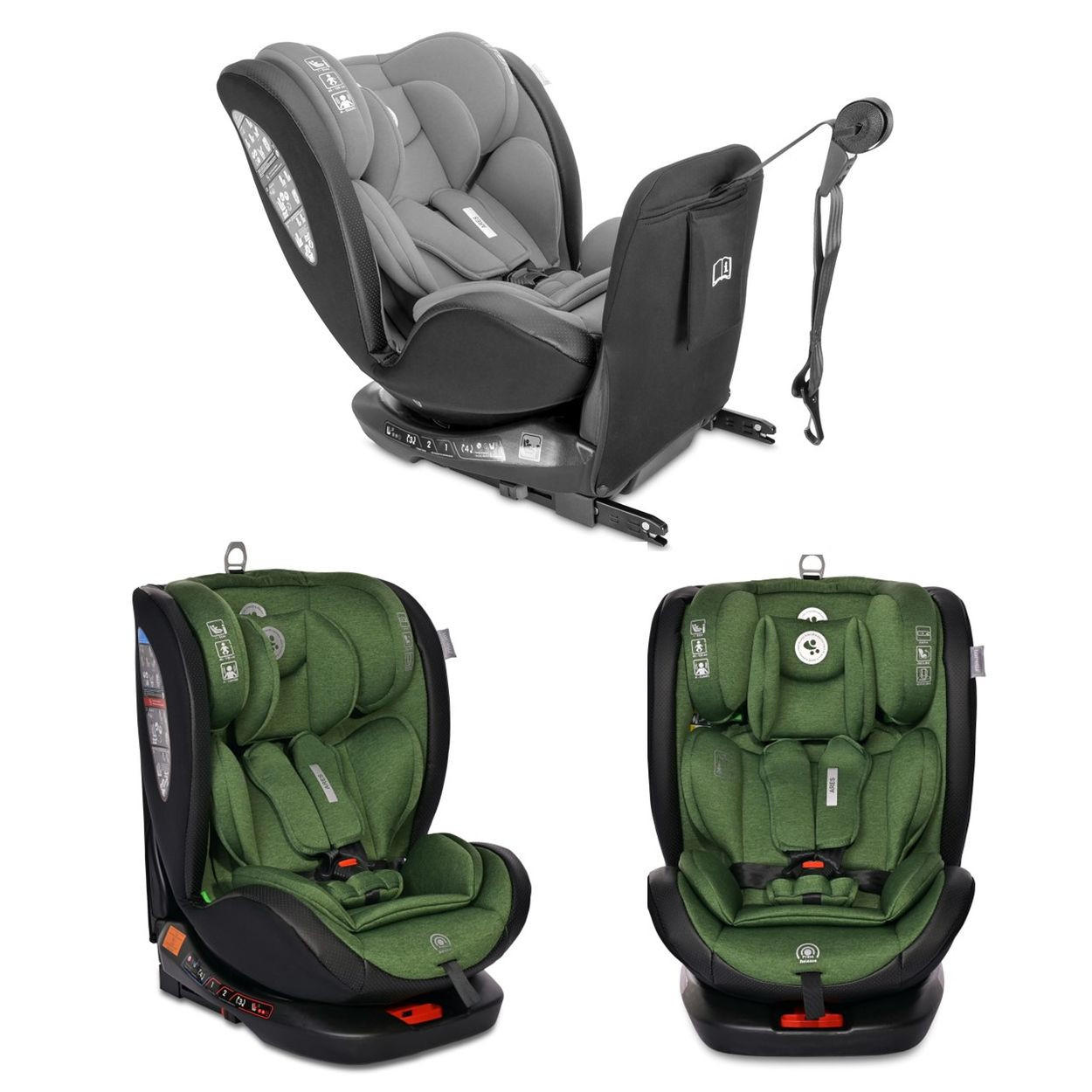 KINDERSITZ Ares i-Size grün (40-150cm) Isofix, verstellbar, Sitz 360° drehbar - Grün, Kunststoff (46/63/53cm) - Lorelli