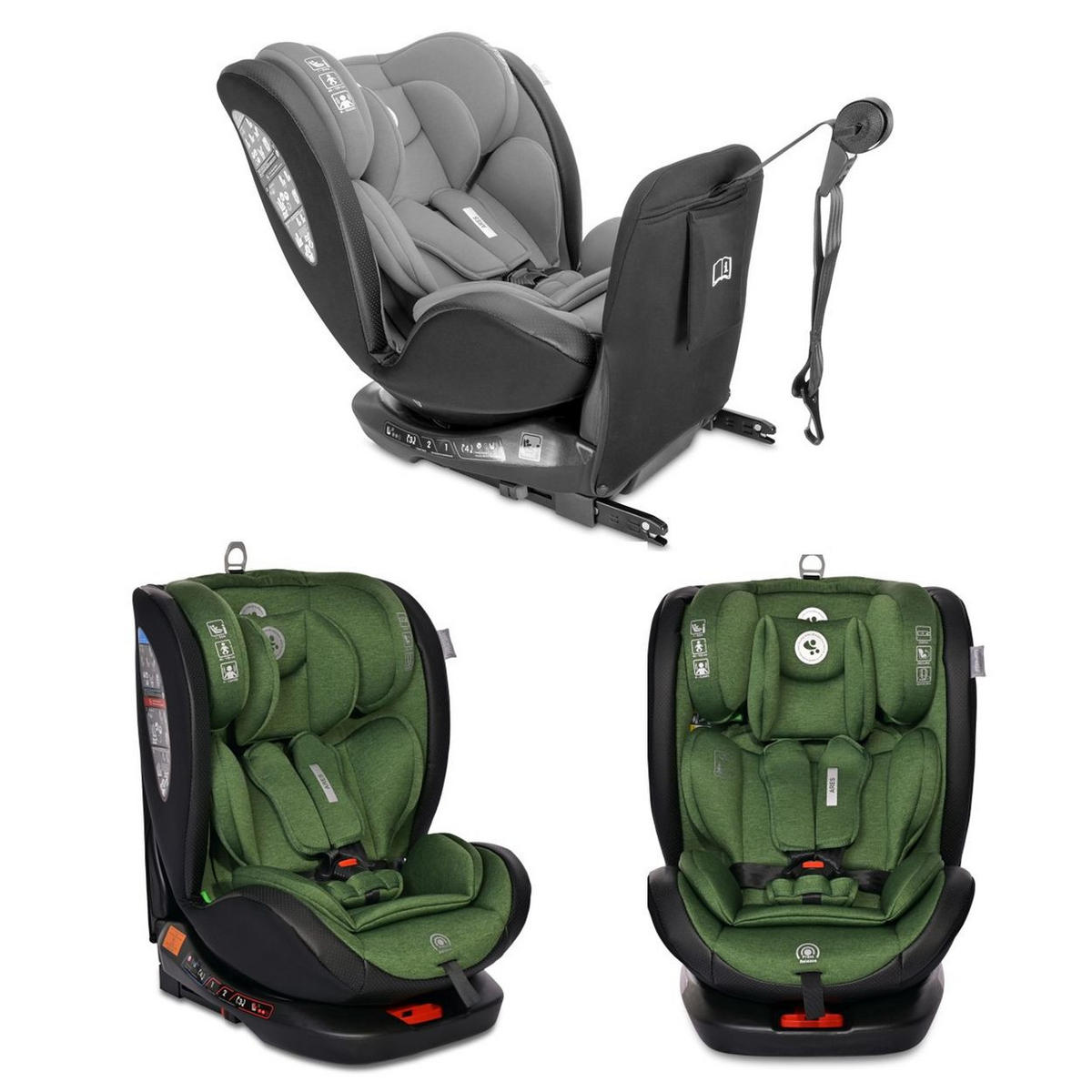 KINDERSITZ Ares i-Size grün (40-150cm) Isofix, verstellbar, Sitz 360° drehbar - Grün, Kunststoff (46/63/53cm) - Lorelli