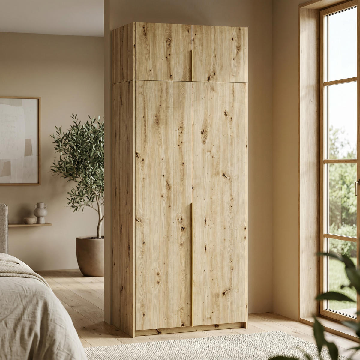 DREHTÜRENSCHRANK AMARA 100/250/58cm 2-türig Eiche Artisan - Goldfarben/Eiche Artisan, Holzwerkstoff (100/250/58cm) - MASSENO