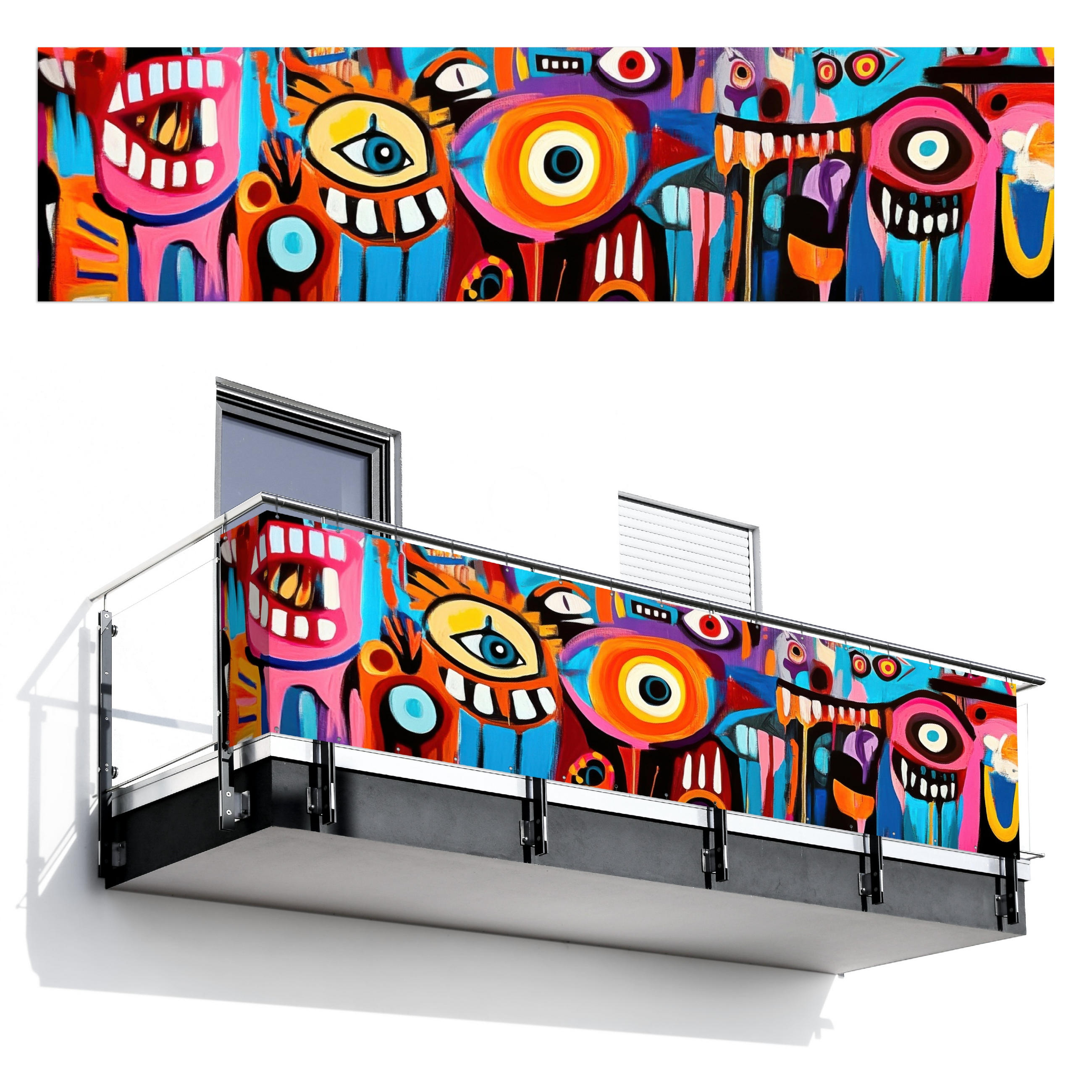 MuchoWow BALKONOVÁ ZÁSTĚNA Abstraktní - Obličej - Barevné 500x120 cm