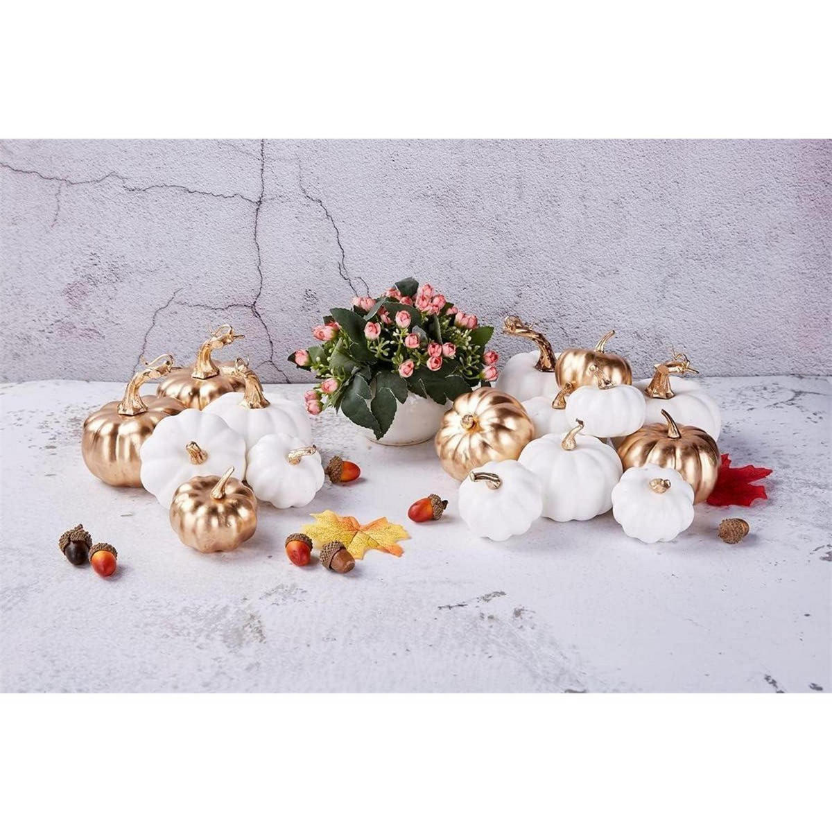 KÜNSTLICHE Kürbisse 16-teiliges Set Weiß Gold - Multicolor, Kunststoff (6cm)