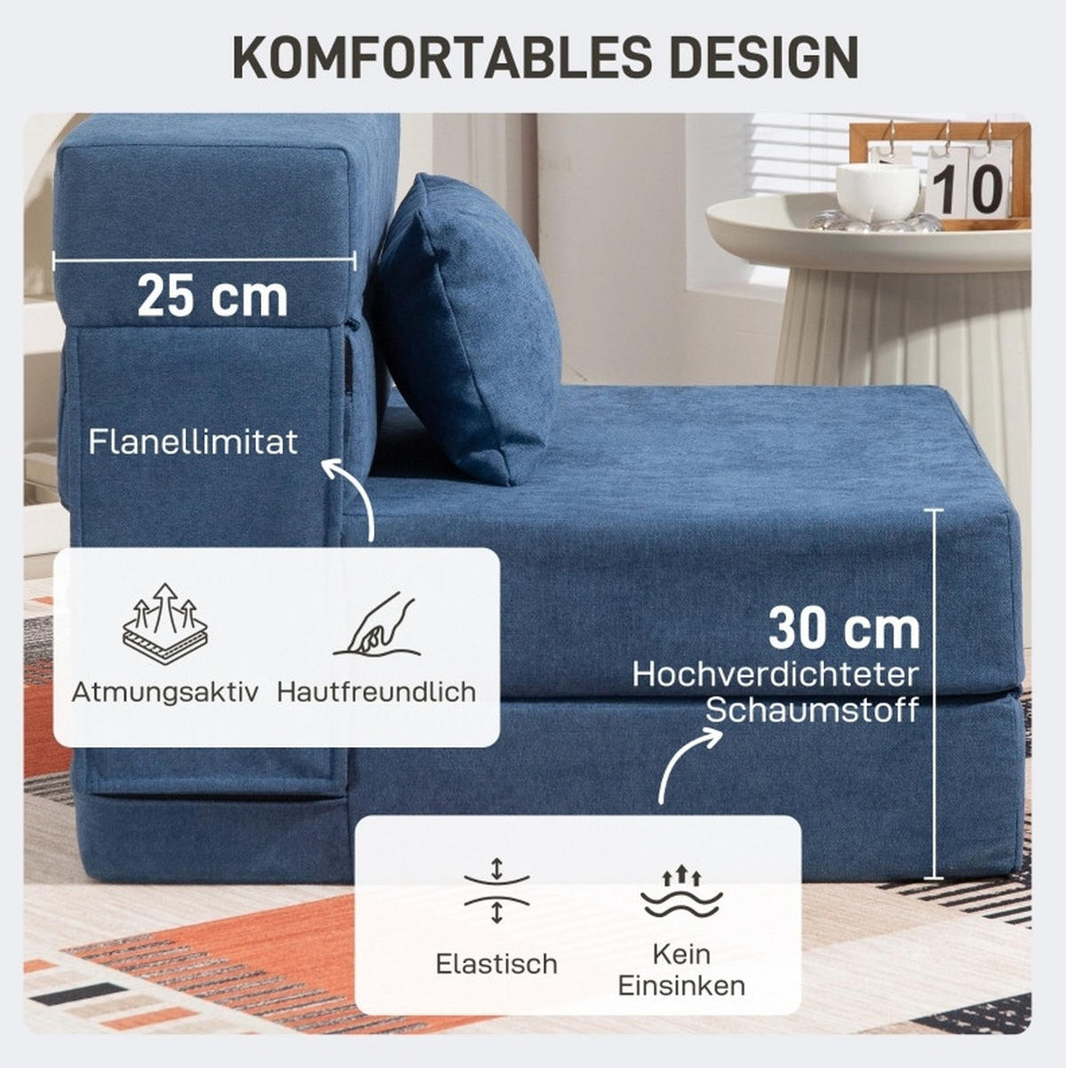 KŘESLO na spaní 80/80/64 cm, pěna, modré, rozkládací 3 v 1 - modrá, textil (80/64/80cm) - BEAOK