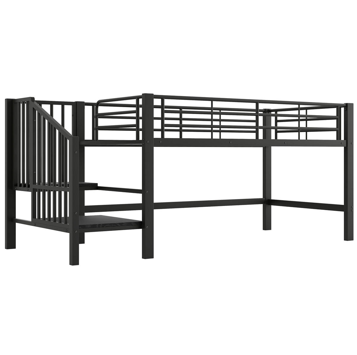 HOCHBETT Halbhohes Hochbett 90/200 cm aus MDF und Metall mit Stauraumtreppe Schwarz - Schwarz, Holzwerkstoff (90/200cm) - Modenvie