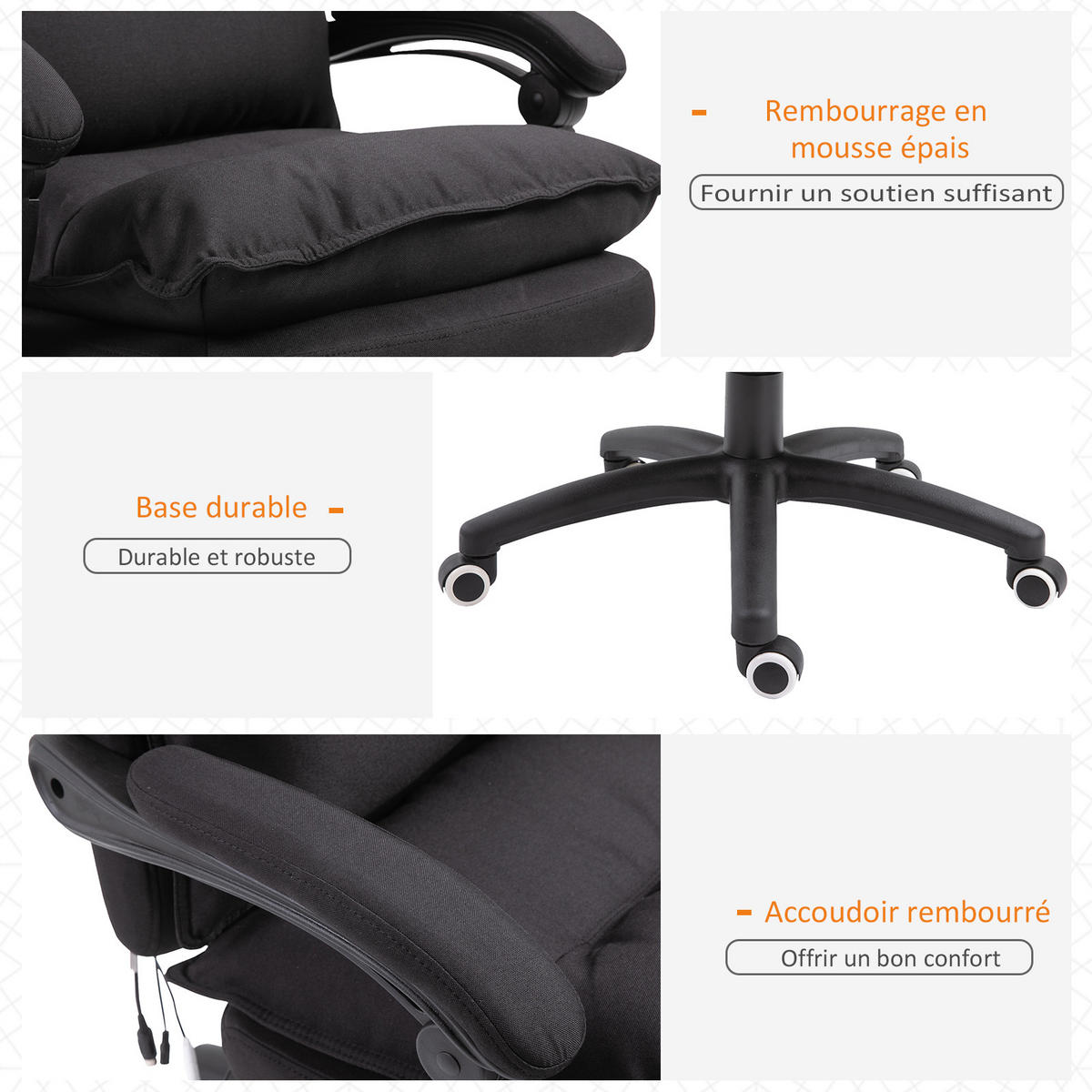 CHEFSESSEL DE-11655 ergonomisch mit Massagefunktion & Fußstütze Schwarz - Schwarz, Textil (62/130/70cm) - ComfortXL