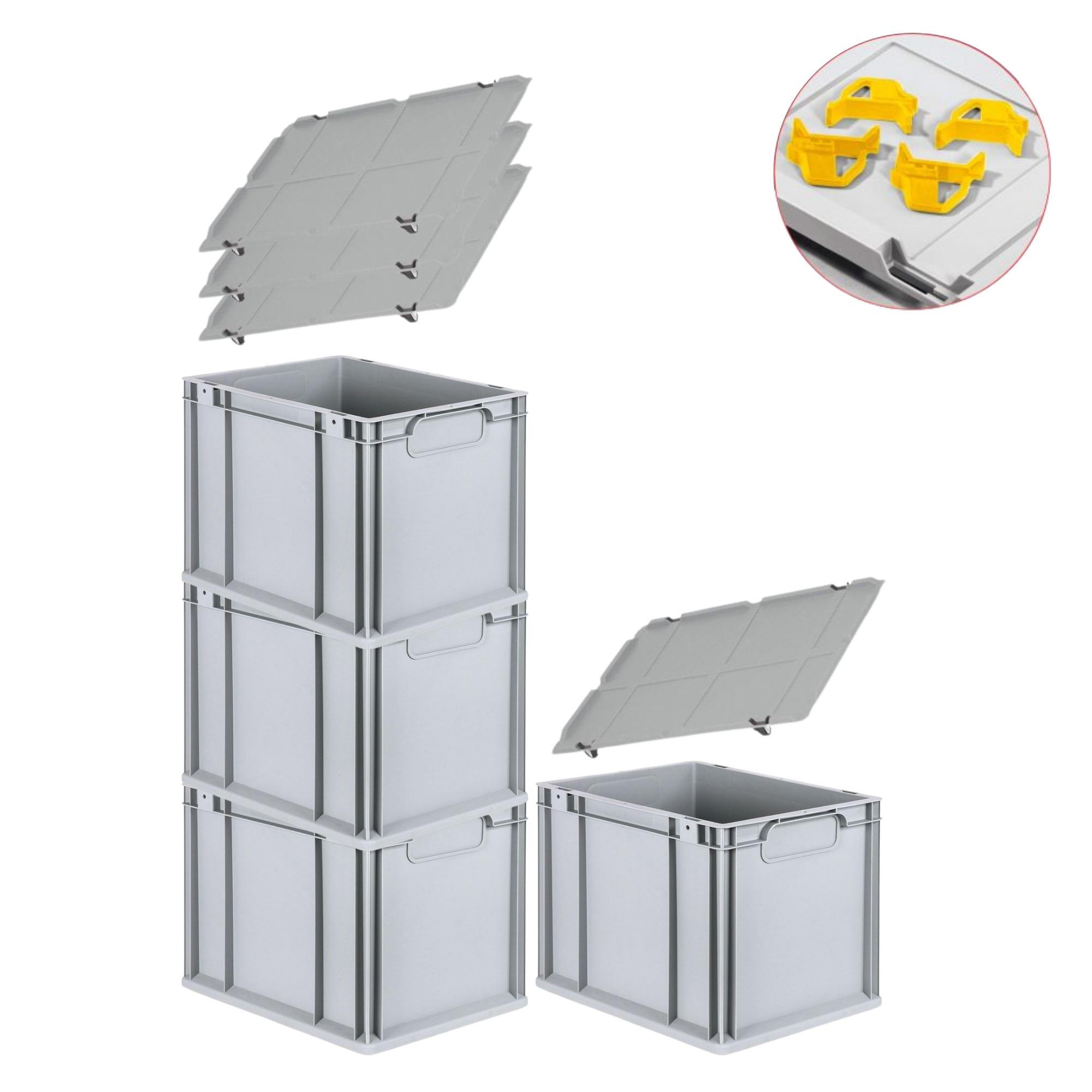 EUROBOX 4x Nextgen Economy Mit Auflagedeckel Grau/Gelb Griffe Geschlossen 30 Liter - Gelb, Kunststoff (30/32/40cm) - PROREGAL