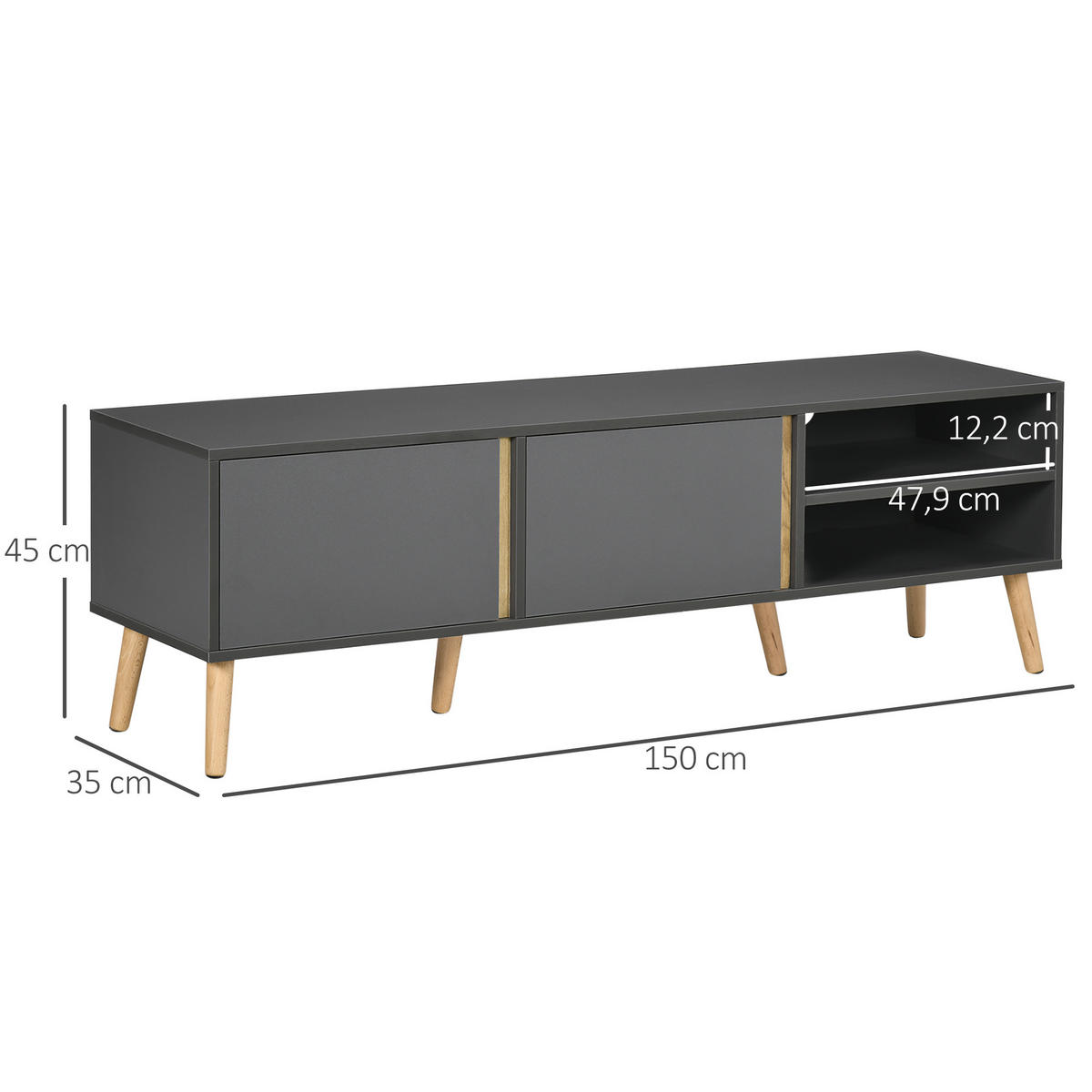 TV-MÖBEL Dunkelgrau 1 Stück - Dunkelgrau, Holzwerkstoff (150/45/35cm) - GiPP