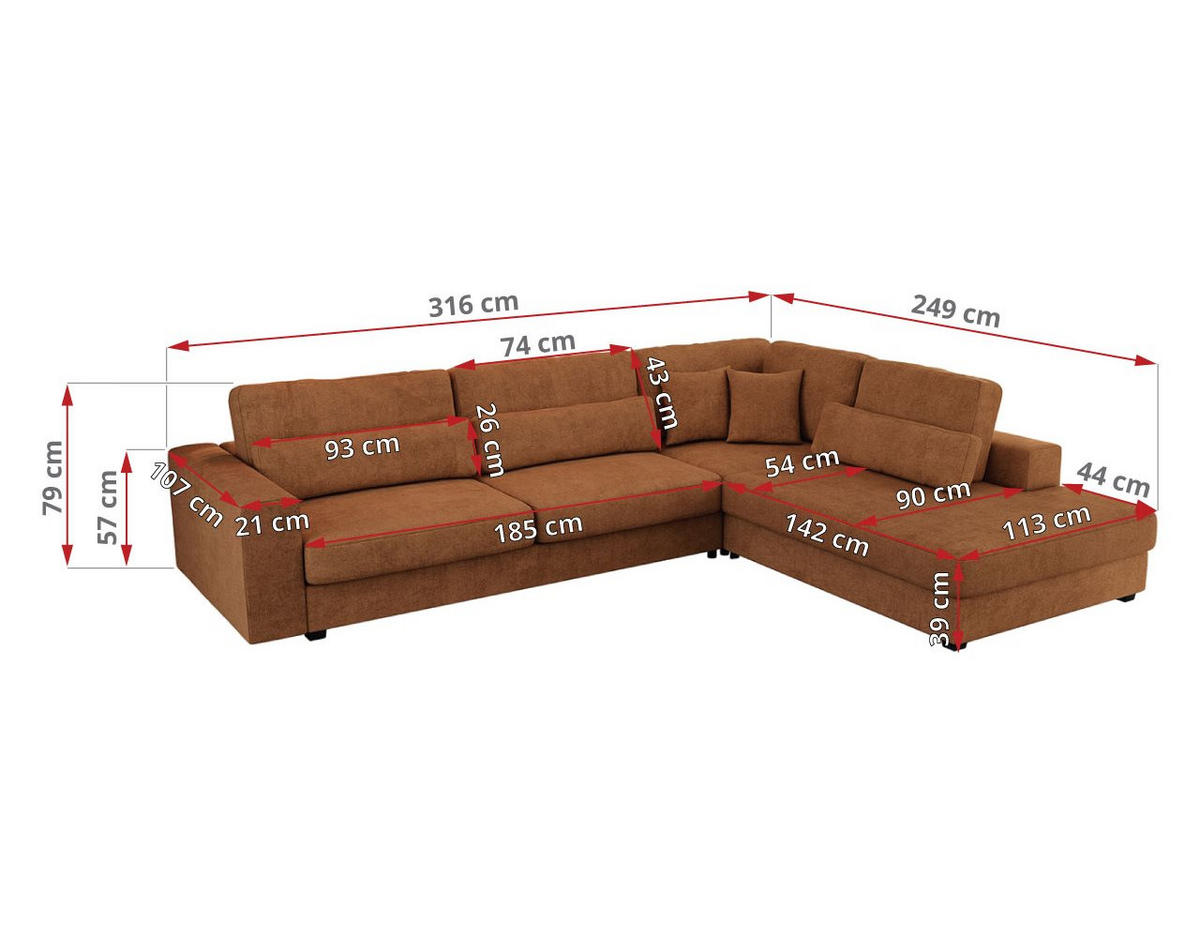 ECKSOFA Savona Orange Strukture - links - Schwarz/Orange, Kunststoff/Textil (316/249cm) - MKS