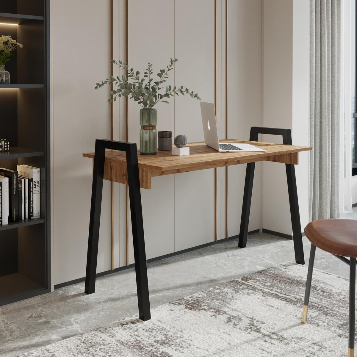 SCHREIBTISCH Frame Wotan Eiche, mit Schwarz Metallbeine - Eiche Wotan/Schwarz, Holzwerkstoff (680/1200/820cm) - Bettso