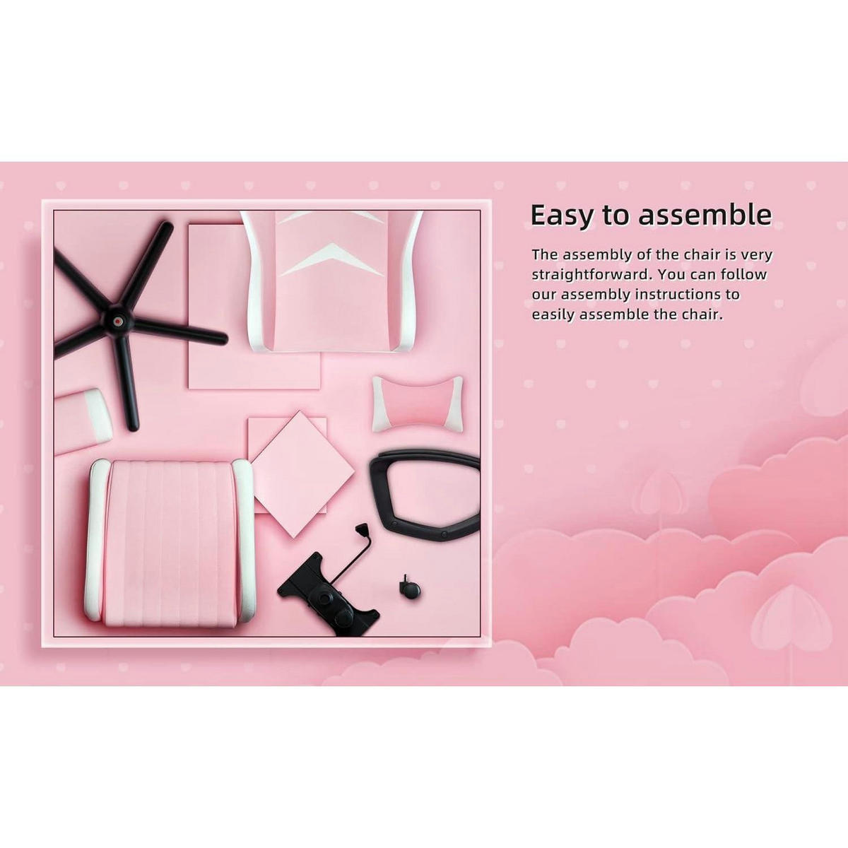 GAMING Stuhl mit Kopf- und Lendenkissen Rosa 52 x 49 x 130 cm - Rosa, Kunststoff (49/130/52cm)