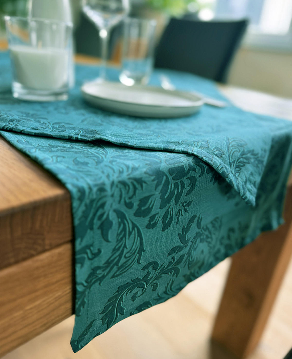 MITTELDECKE Epoche petrol-grün 80/80 cm - Petrol, Textil (80/80cm) - beties Heimtextil