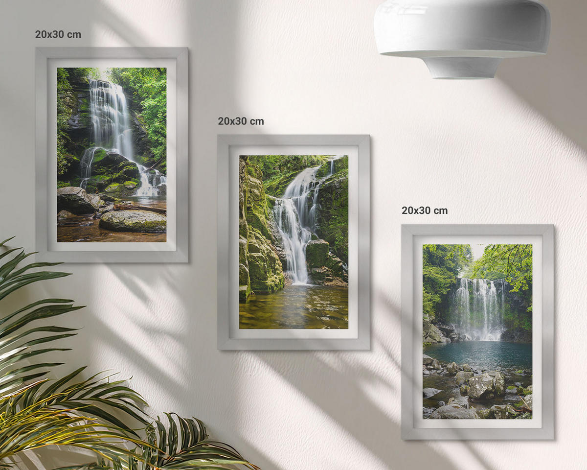 WANDBILDER 3er Set - 20x30 cm Silberner Rahmen - Wasserfälle, grüne Umgebung - Silberfarben, Kunststoff (20/30cm) - ArtPrintCave
