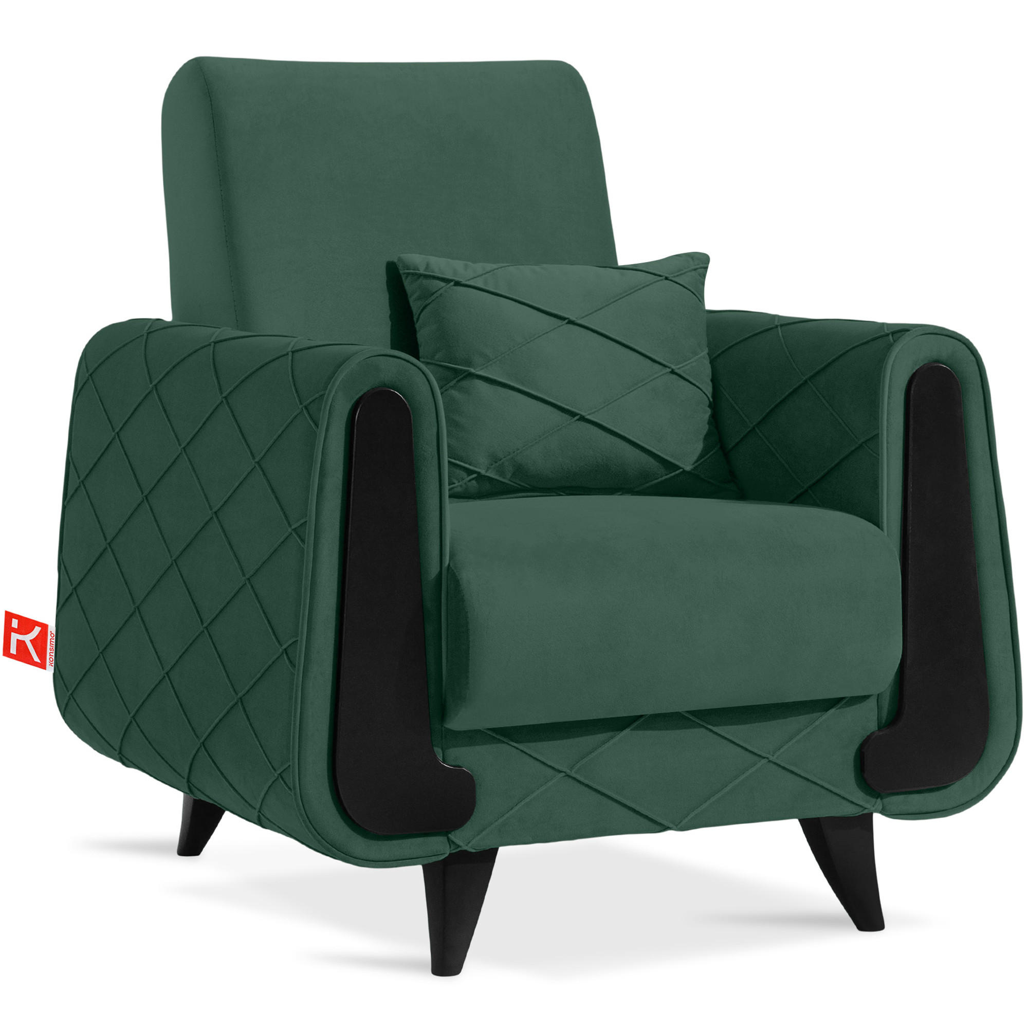 SESSEL GUSTAVO III Velours, Dunkelgrün - Dunkelgrün, Holz/Holzwerkstoff (83/95/92cm) - KONSIMO®
