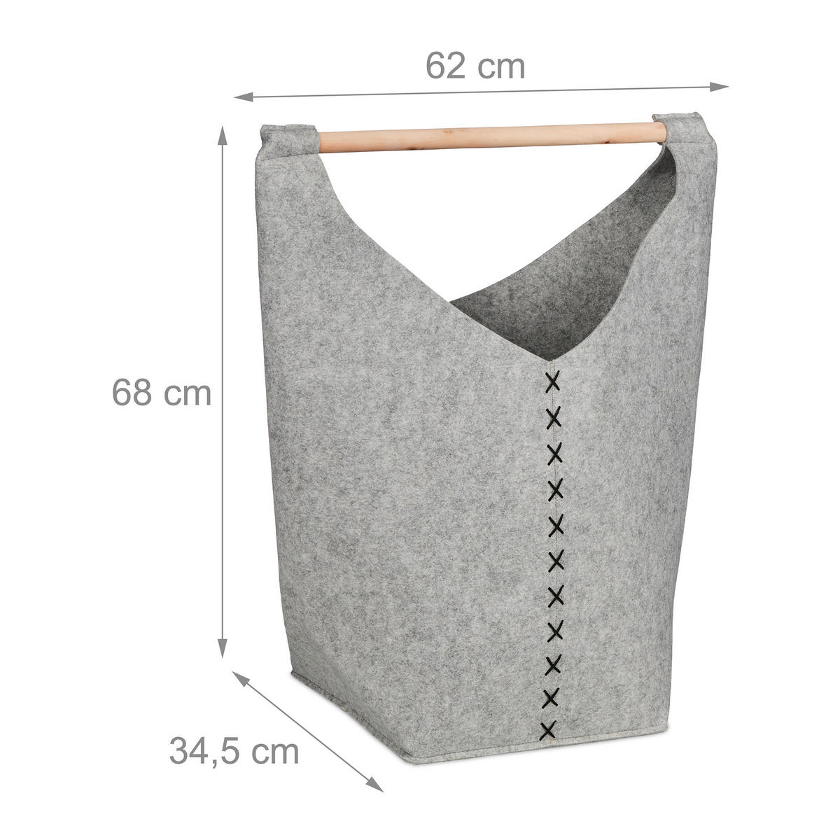 WÄSCHESAMMLER - Grau, Holz/Textil (62/68/34.5cm) - Relaxdays