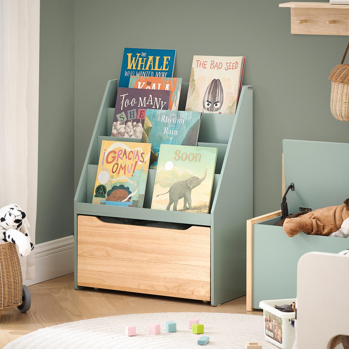 BÜCHERREGAL Grün-Natur - Naturfarben/Grün, Holz/Holzwerkstoff (62/80/30cm) - SoBuy