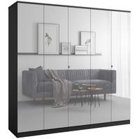 DREHTÜRENSCHRANK mit Spiegel Monza 5D 200 Schwarz - Schwarz/Grau, Holzwerkstoff/Metall (200/200/60cm) - mzm24