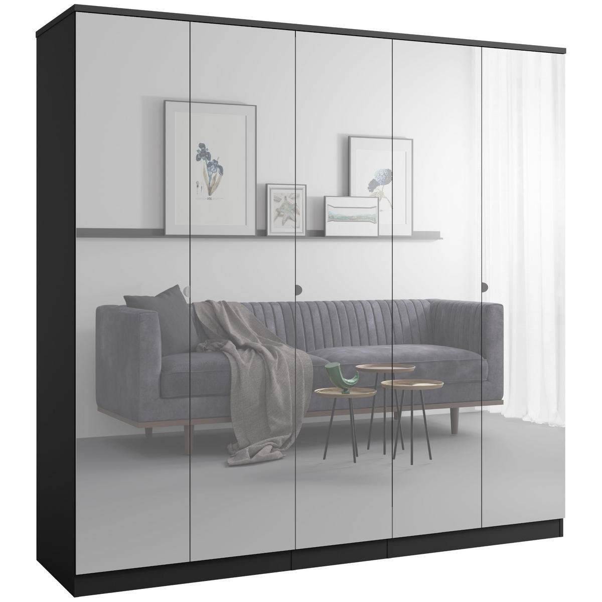 DREHTÜRENSCHRANK mit Spiegel Monza 5D 200 Schwarz - Schwarz/Grau, Holzwerkstoff/Metall (200/200/60cm) - mzm24
