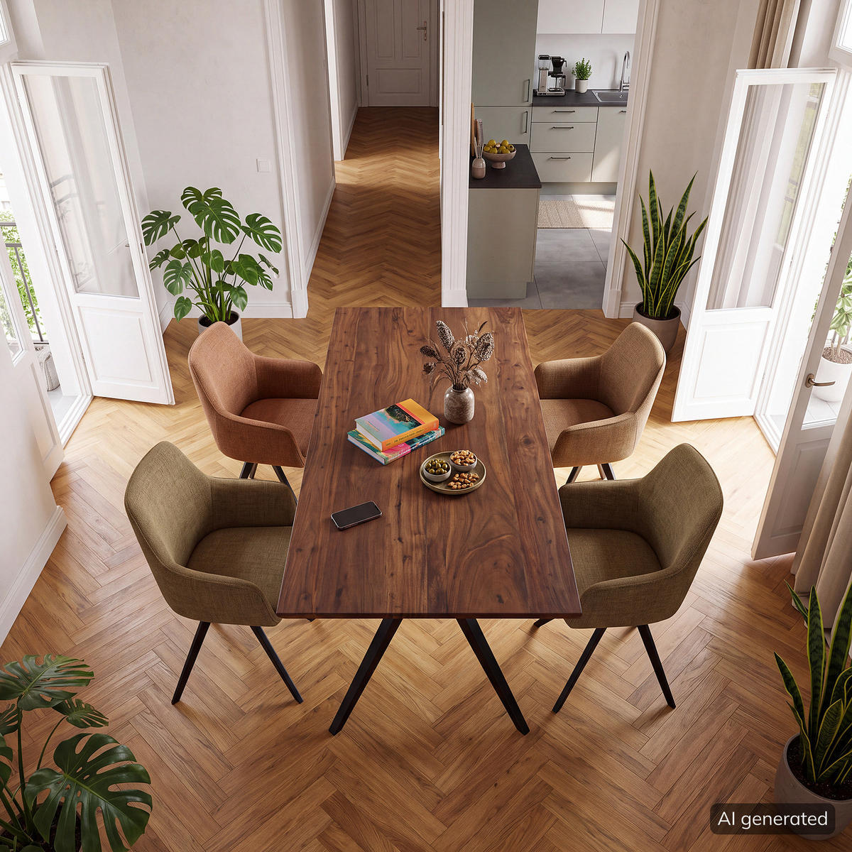 ESSTISCH - Akazie massiv / Eisen - Akazie / Schwarz - Akaziefarben, Holz/Metall (100/220/75cm) - home24