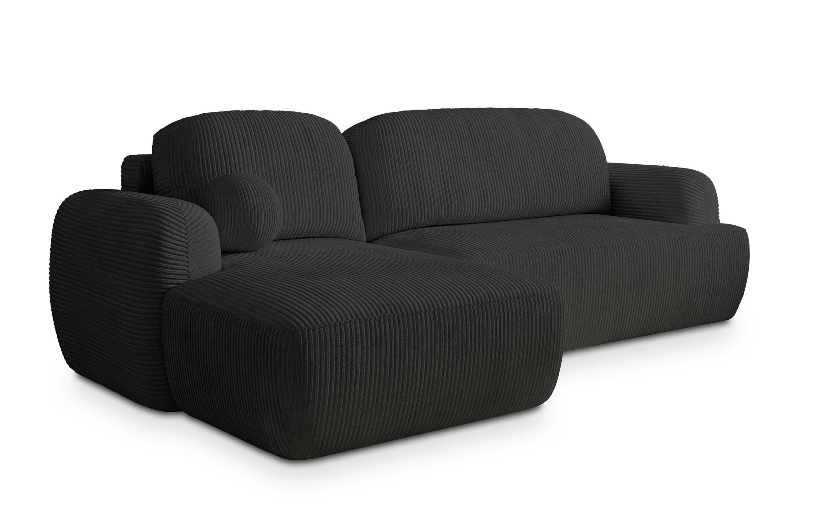 ECKSOFA MODENZA P L-S Schwarz Kordstoff mit Schlaffunktion - Schwarz, Holz (266/148cm) - MASSENO