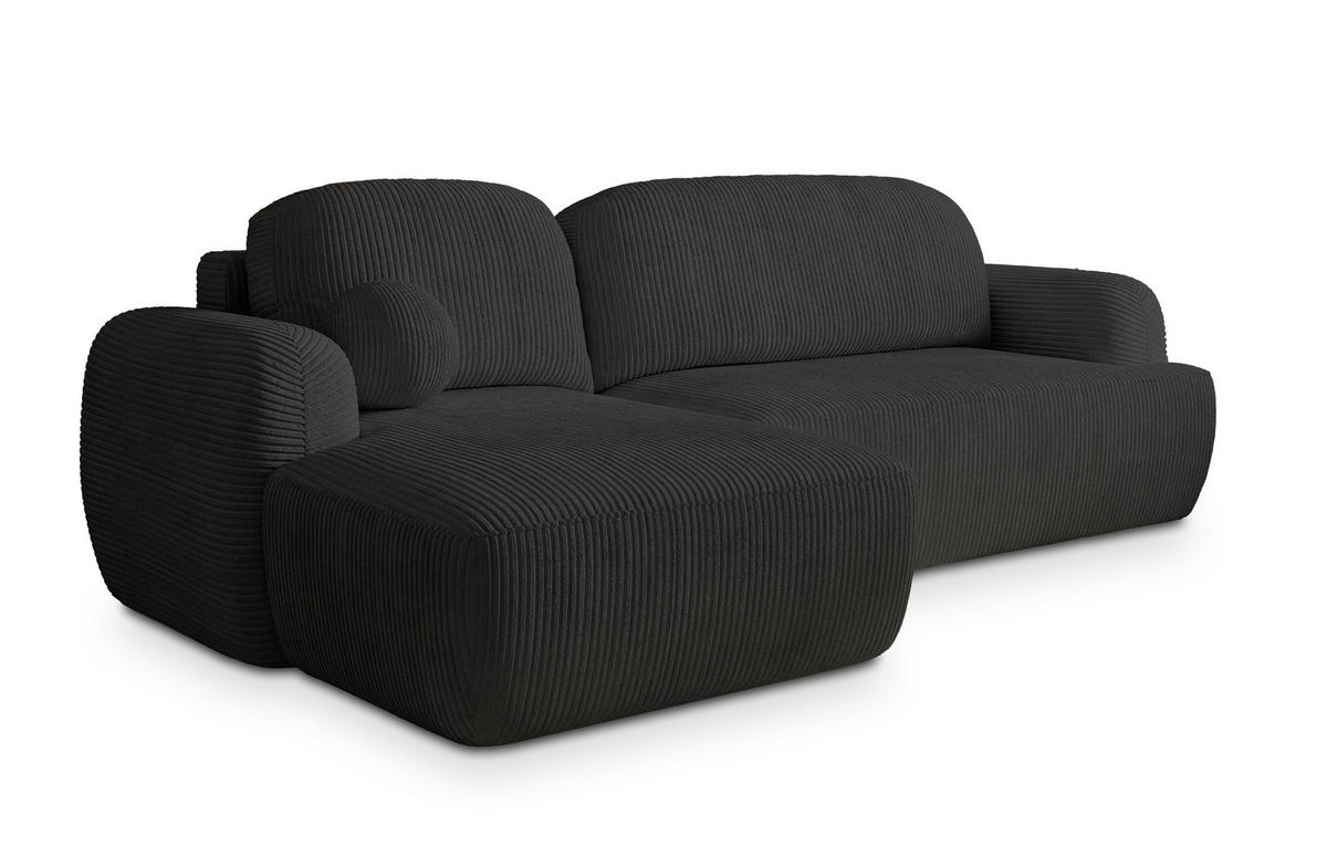ECKSOFA MODENZA P L-S Schwarz Kordstoff mit Schlaffunktion - Schwarz, Holz (266/148cm) - MASSENO