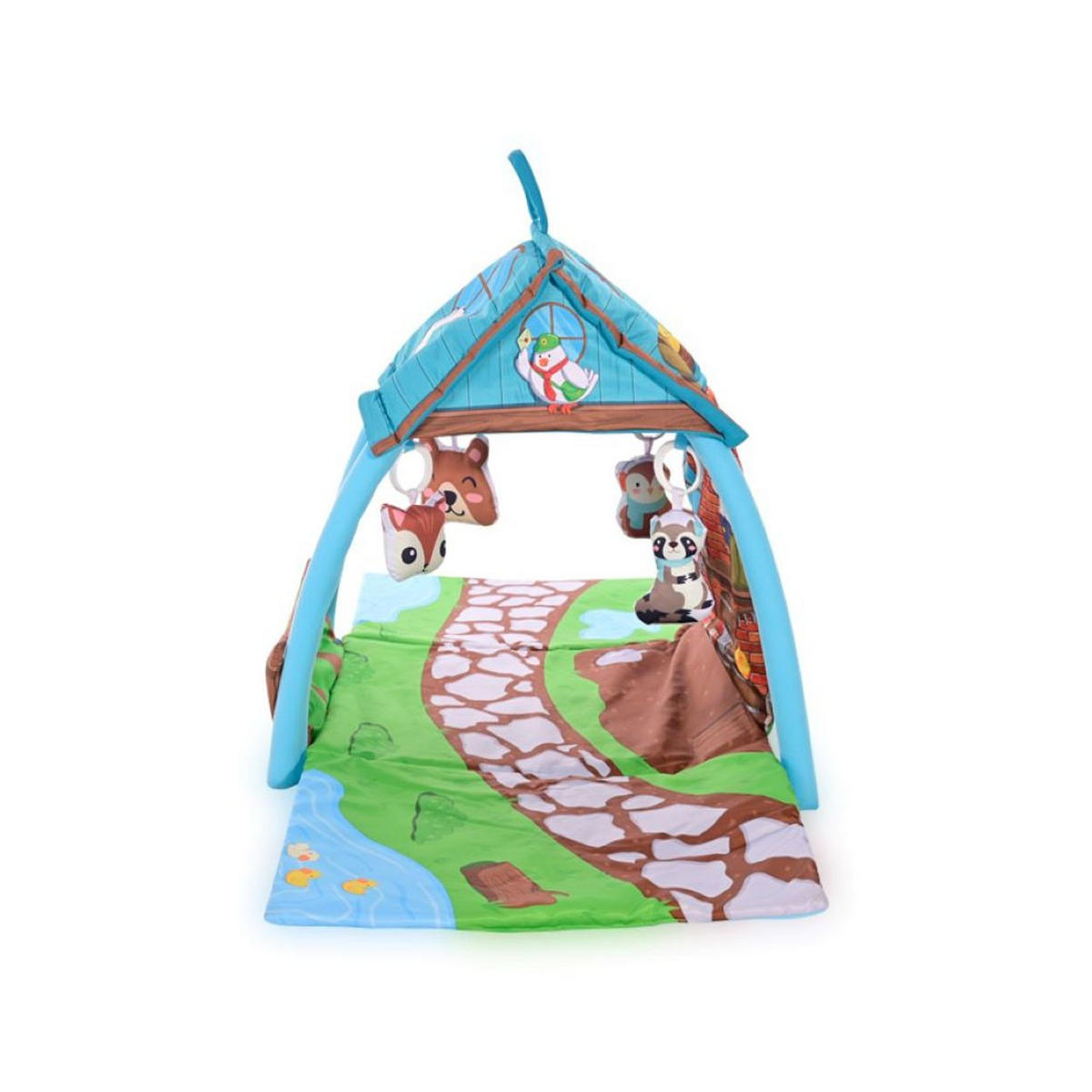 SPIELBOGEN kleines Haus blau Krabbeldecke, Greiflinge, vier hängende Tiere, 100% Polyester - Blau, Textil (53/56/113cm) - Lorelli