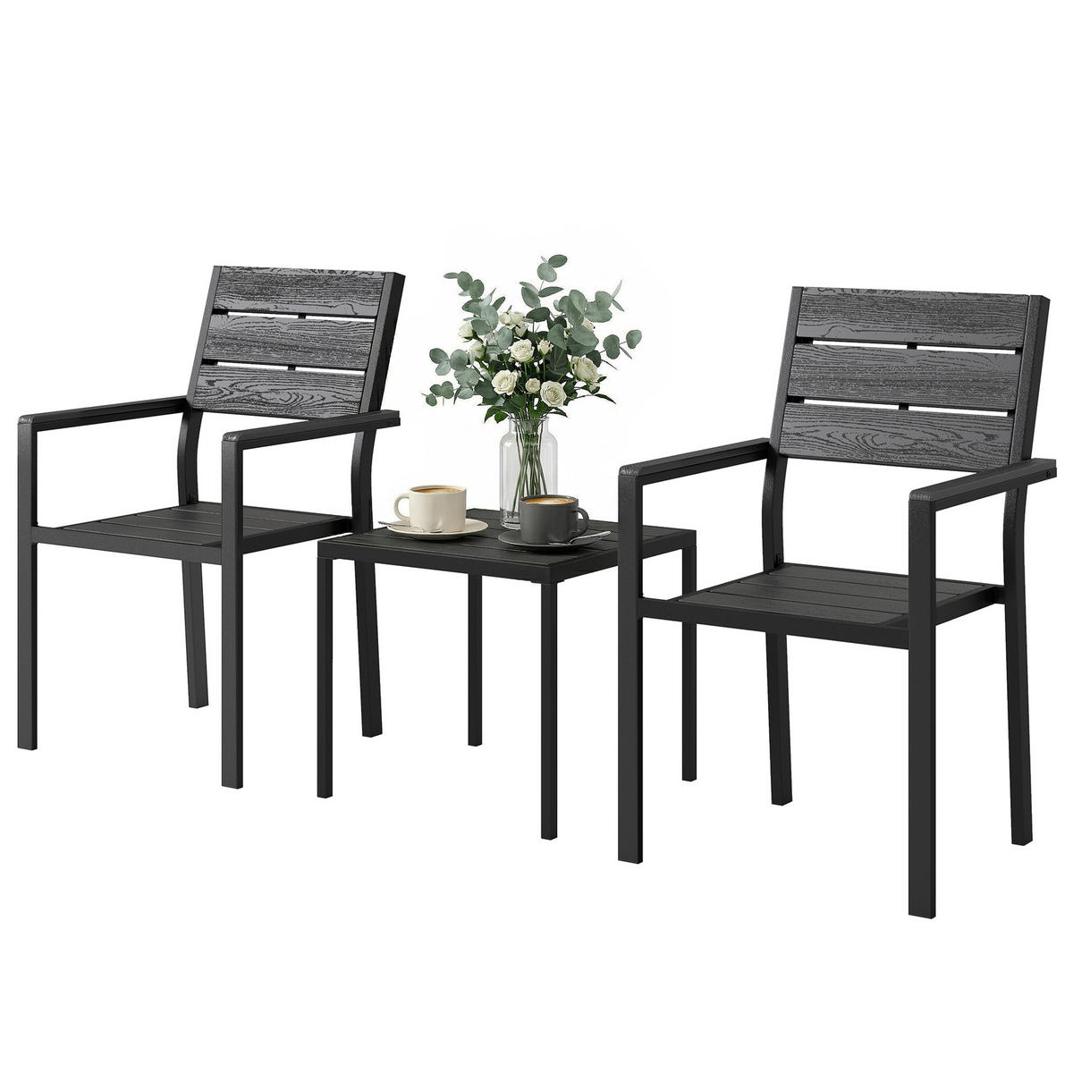 GARTEN-BEISTELLTISCHSET Schwarz 3 Stück - Schwarz, Metall (56/56/91cm) - GiPP