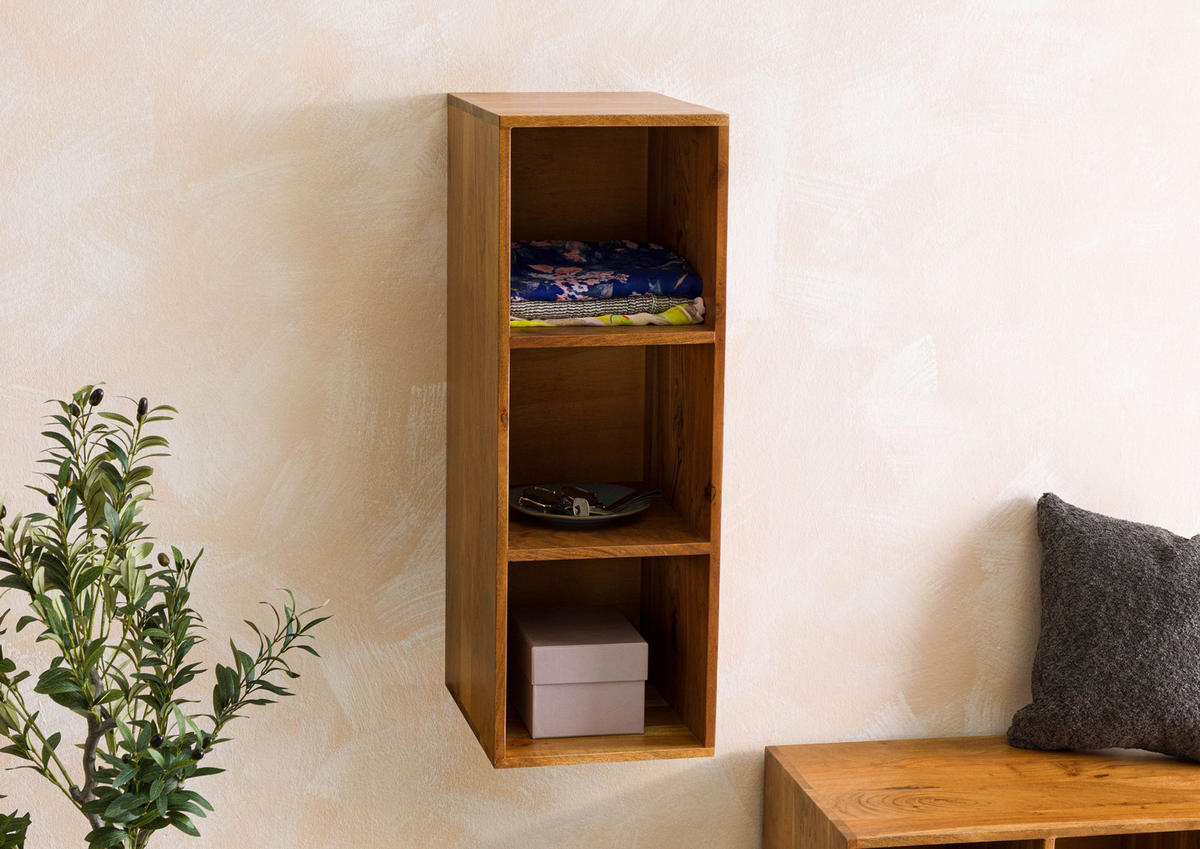 WÜRFELREGAL Akazie 30x40x86 natur lackiert MONTREAL #135 - Braun, Holz (30/86/40cm) - Massivmoebel24