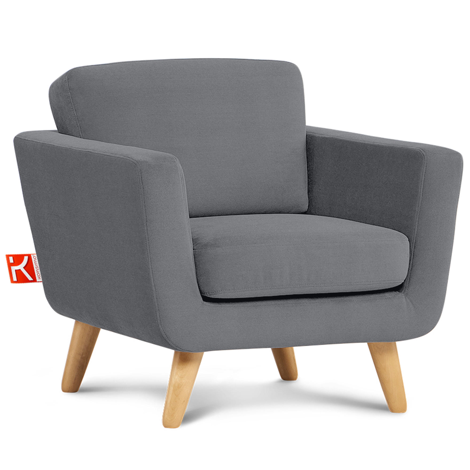SESSEL TAGIO Massivholz-Beine, grau - Braun/Grau, Buchenholz/Textil (86/80/88cm) - KONSIMO®