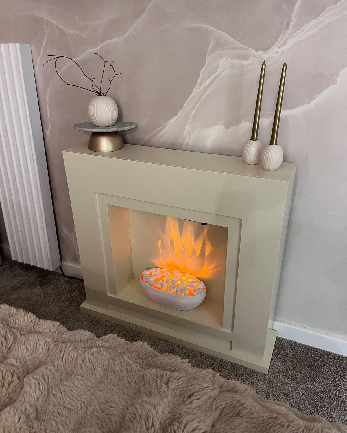 ELEKTROKAMIN Beige Sahara - Beige/Weiß, Holzwerkstoff (90/80/21cm) - Beliani