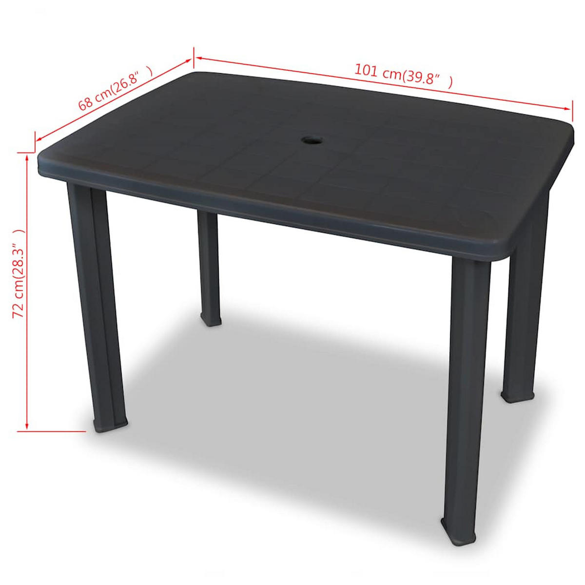 GARTENTISCH mit 3.6 cm Schirmloch, 101/68/72 cm, aus Kunststoff, Anthrazit - Grau, Kunststoff (101/68/72cm) - vidaXL