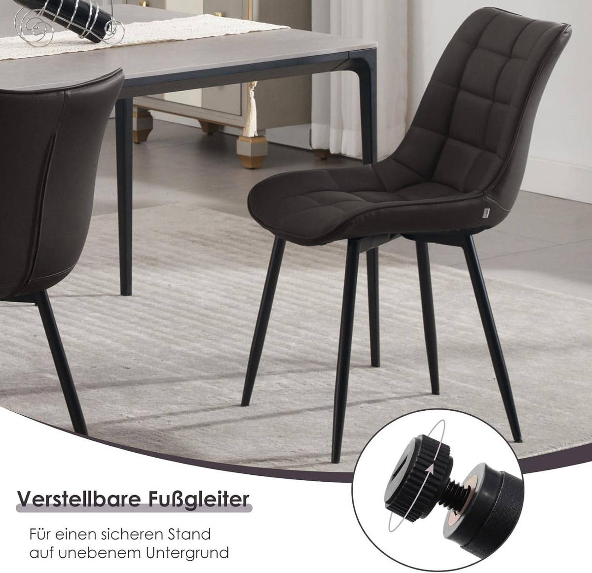 ESSZIMMERSTUHL 2er Set, Sitzfläche aus Kunstleder - Anthrazit/Schwarz, Metall (46.5/85.5/46cm) - Woltu
