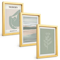 BILDER SET 3er Set - 20x30 cm Goldrahmen - Abstrakte pastellfarbene Pflanzenformen - Goldfarben, Kunststoff (20/30cm) - TULUP