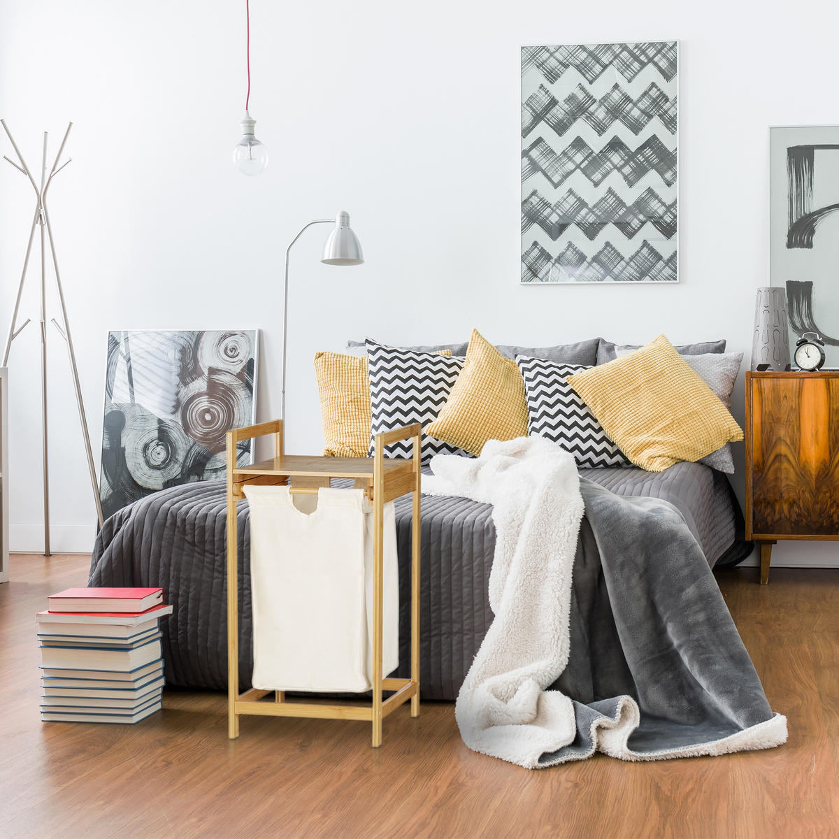 WÄSCHEKORB - Multicolor, Holz/Textil (37/73/33cm) - Relaxdays