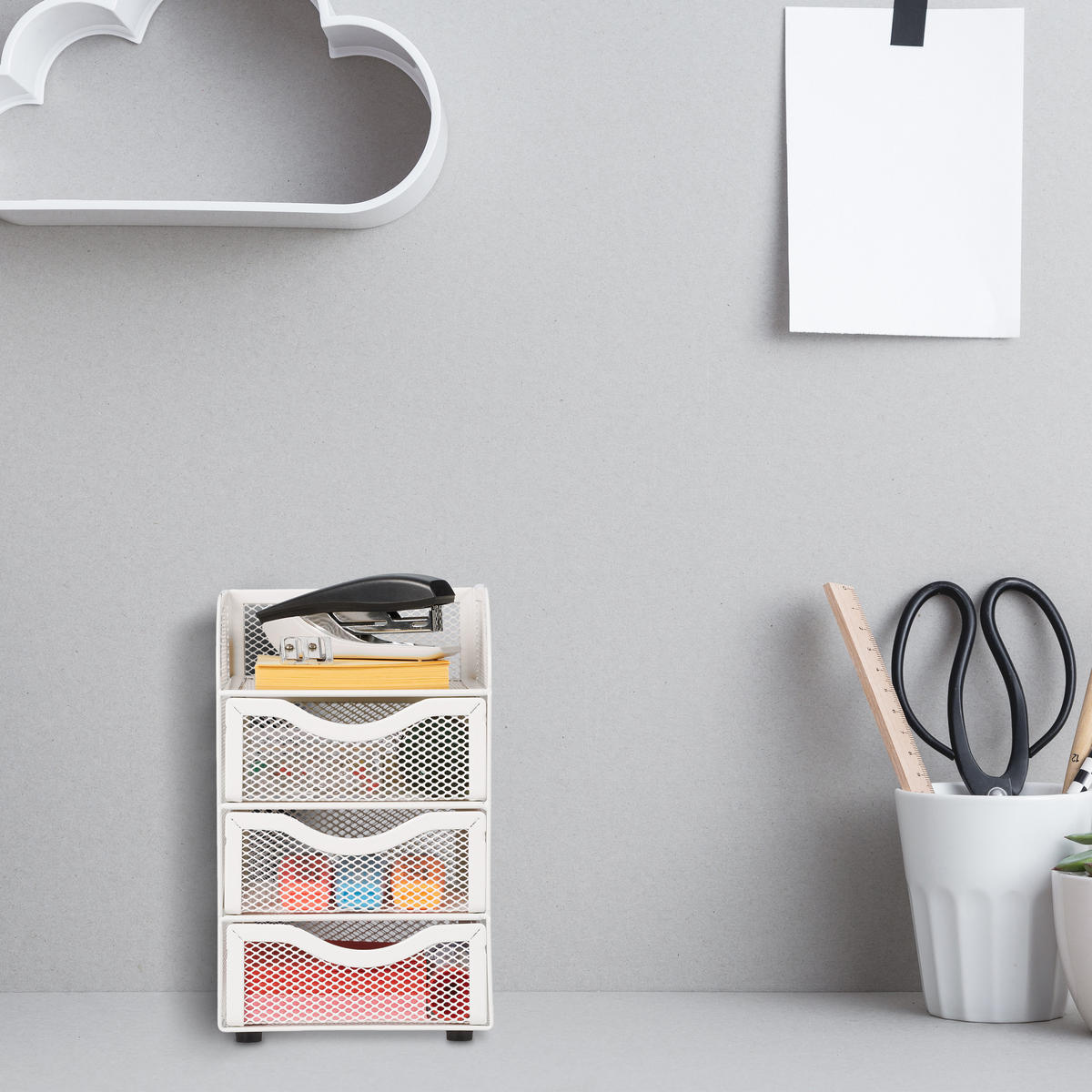 SCHREIBTISCHORGANIZER - Weiß, Metall (13/12.5/21cm) - Relaxdays