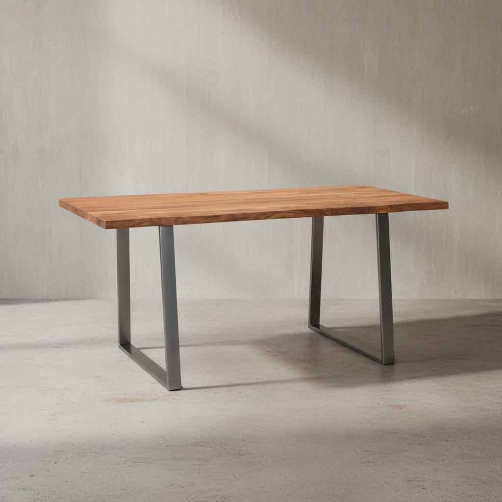 ESSTISCH Massivholz Baumkante Metallgestell Handgefertigt TARN, Goldbraun-Chrom 160x80x76 cm - Chromfarben/Braun, Holz/Metall (80/160/76cm) - KADIMA DESIGN