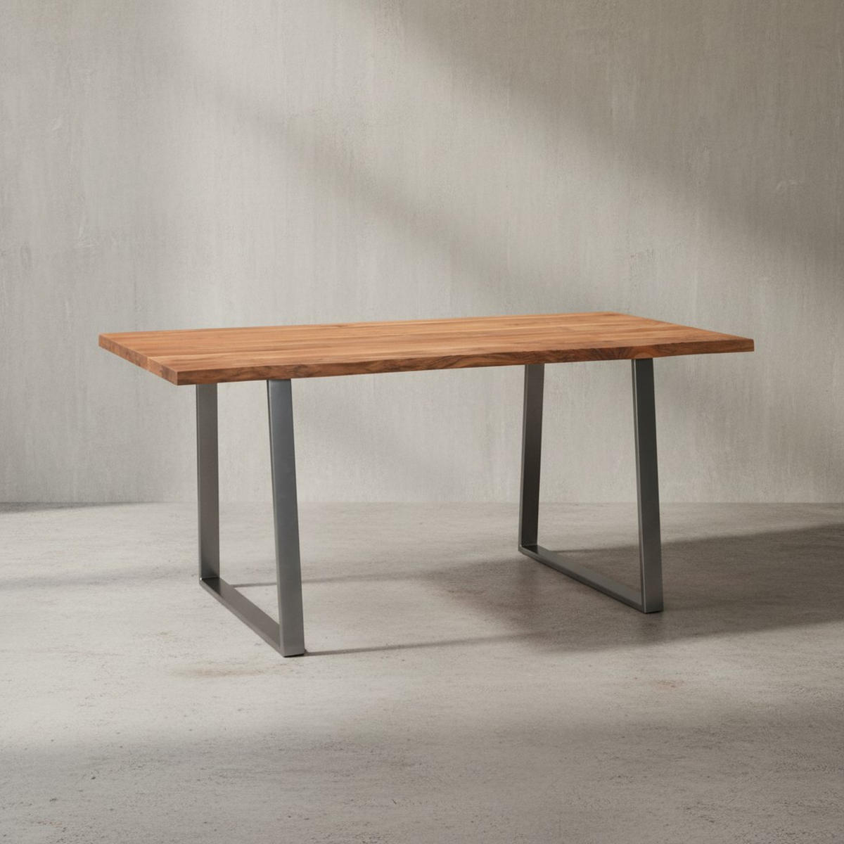 ESSTISCH Massivholz Baumkante Metallgestell Handgefertigt TARN, Goldbraun-Chrom 120x60x76 cm - Chromfarben/Braun, Holz/Metall (60/120/76cm) - KADIMA DESIGN