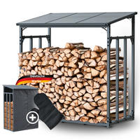 KAMINHOLZREGAL Außen mit Dach ELOS 140x70x145 cm inkl. Ofenhandschuh - Anthrazit, Metall (140/145/70cm) - DELUKE