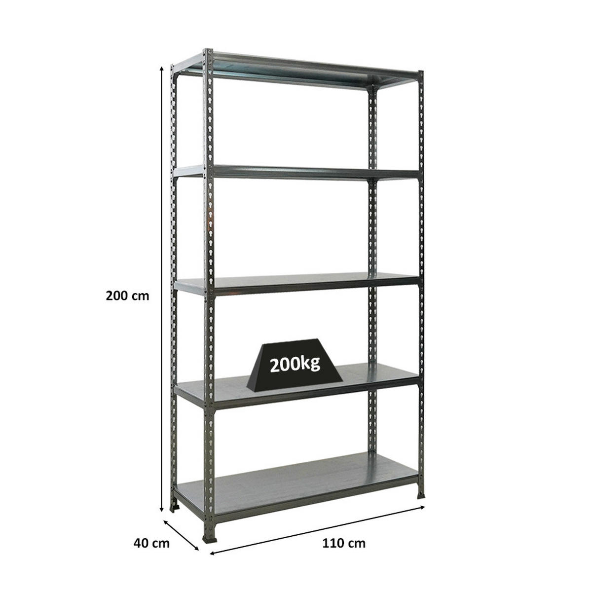 SCHWERLASTREGAL Big Metal Shark HxBxT 200 x 110 x 40 cm Fachlast 200 kg Verzinkt - Silberfarben, Metall (110/200/40cm) - PROREGAL