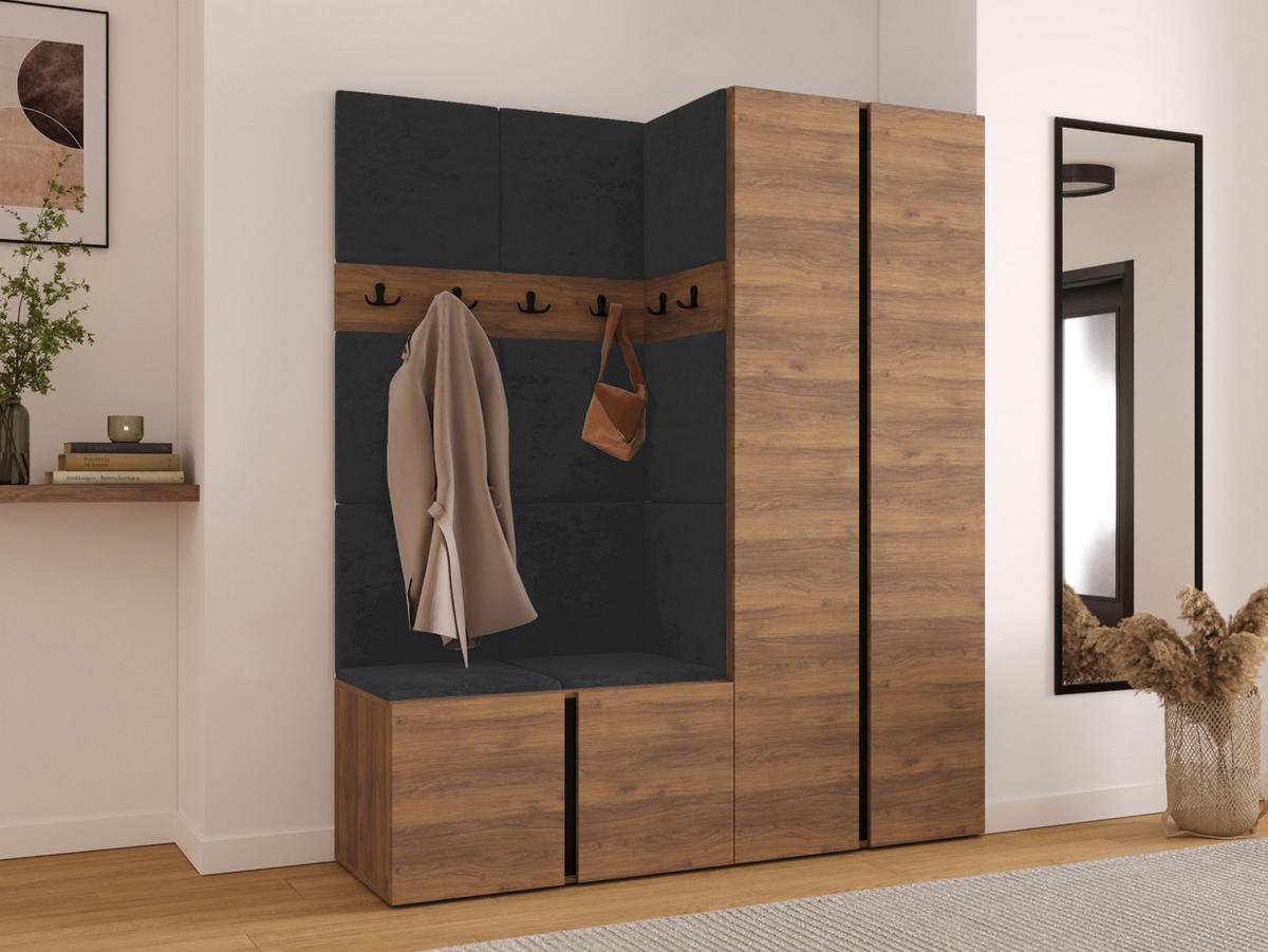 GARDEROBEN-SET Orion III - Anthrazit/Nussbaumfarben, Holzwerkstoff/Kunststoff (158/186/46cm) - MIRJAN24