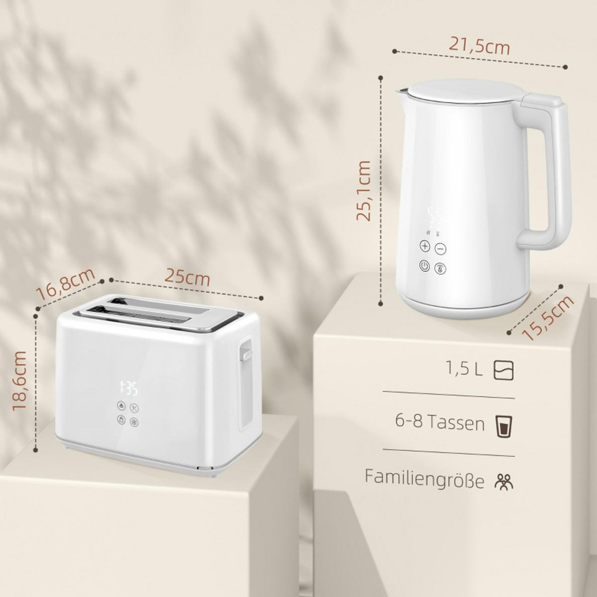 WASSERKOCHER-TOASTER Toaster Set 2200W 1,5L Weiß 21,5/15,5/25,1 cm - Weiß, Kunststoff (15.5/25.1/21.5cm) - Rolipo