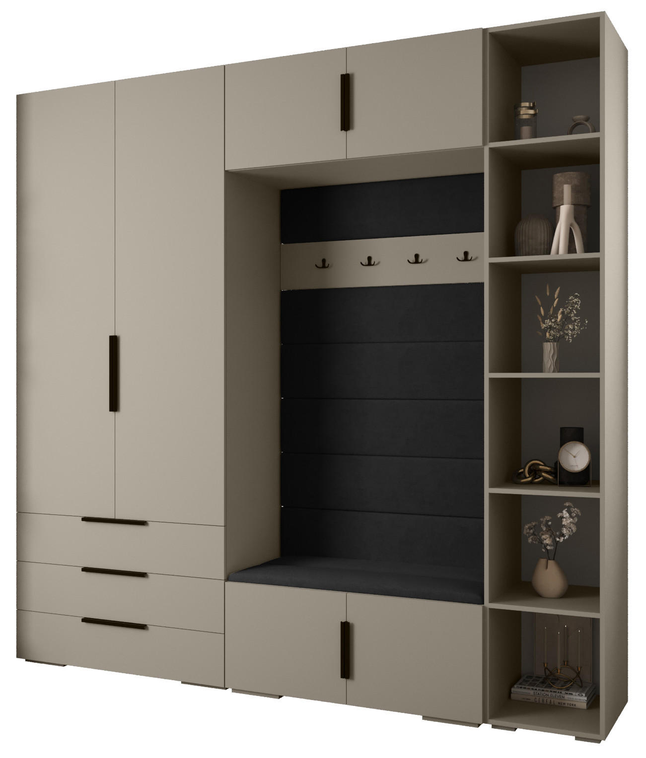 Abiks Möbel Garderoben-Set Kaschmir, Schwarz, Schwarz 240x236.7x47 cm