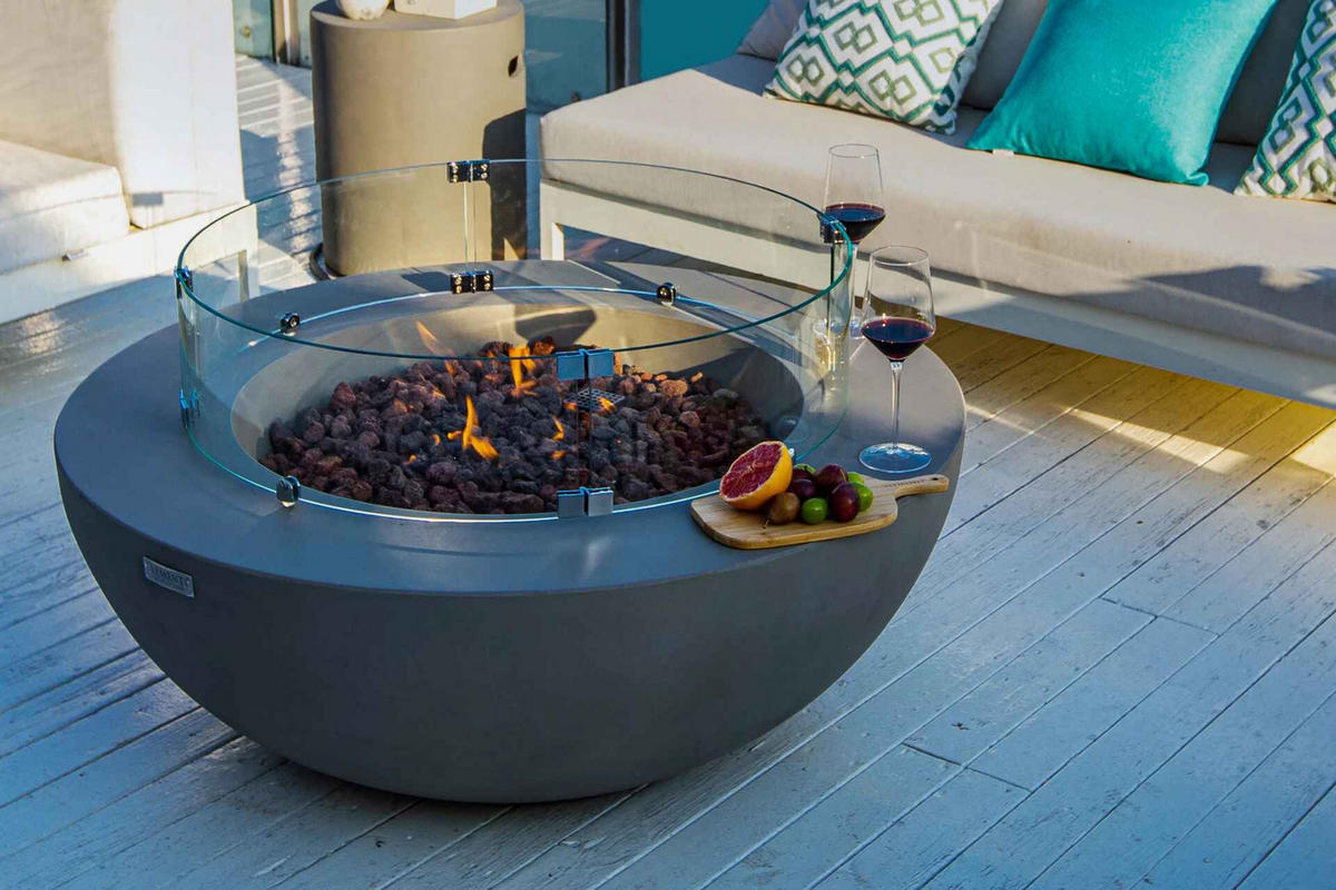 FEUERTISCH LUNAR BOWL Gasfeuerstelle aus GFRC-Beton 107/107/ 40cm - Hellgrau, Naturmaterialien (107/40/107cm) - Elementi