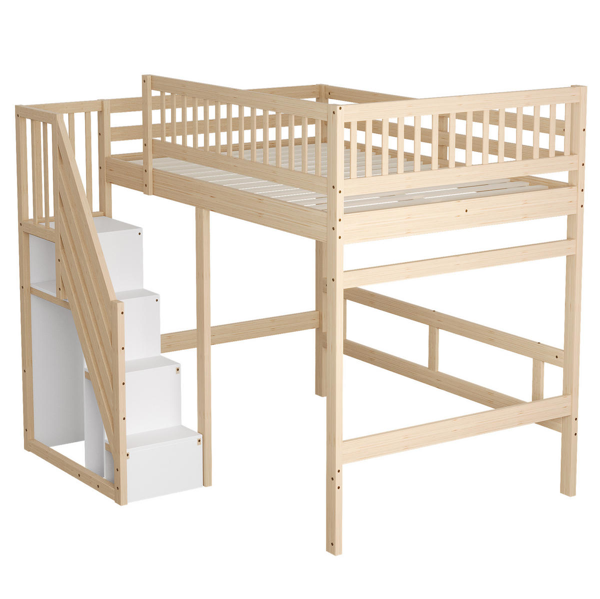 HOCHBETT 140/200 cm aus Holzwerkstoff mit Aufbewahrungstreppe und hohem Geländer, Natur - Naturfarben, Holzwerkstoff (140/200cm) - Redom