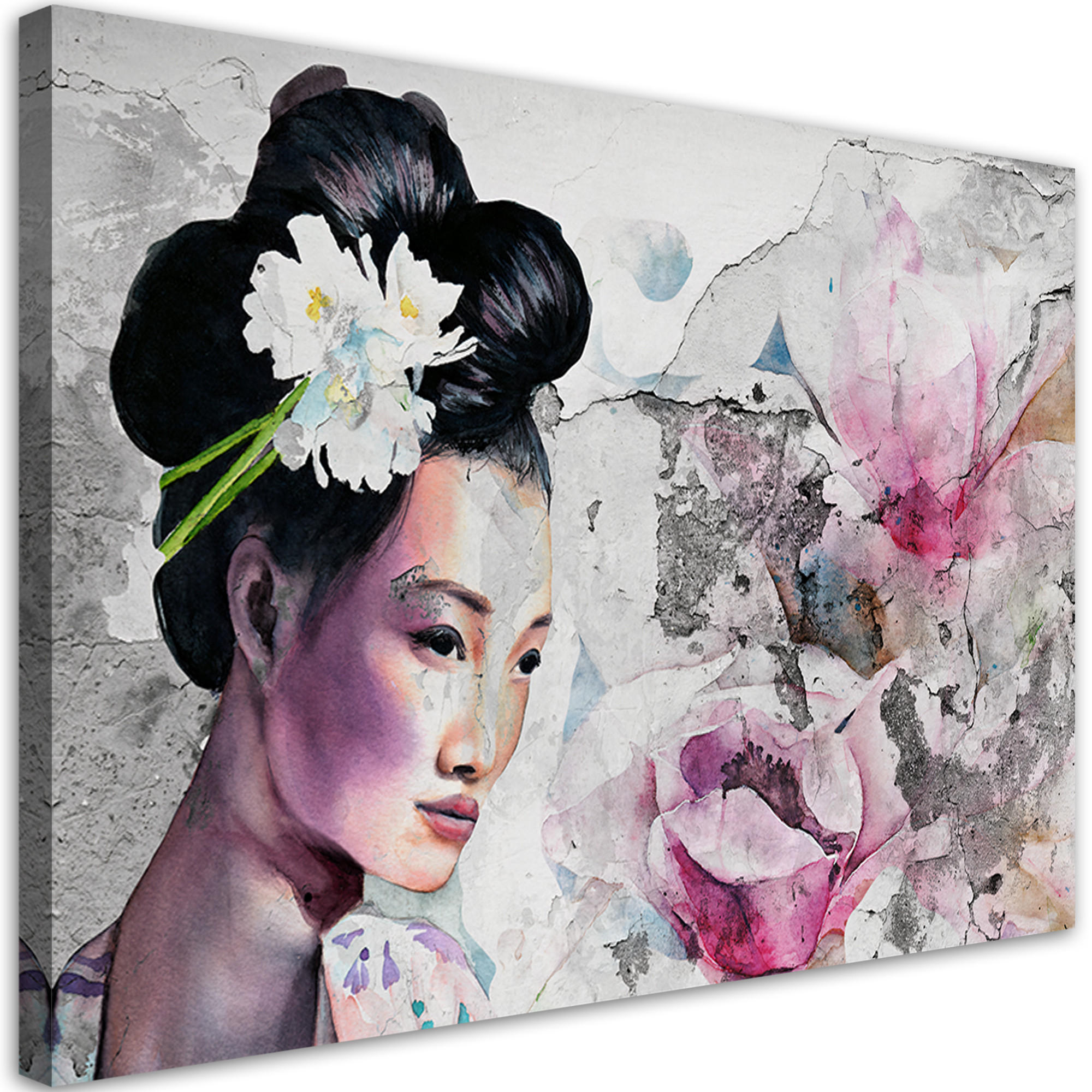 WANDBILD geisha porträt japan - Pink, Textil (60/40cm) - Feeby