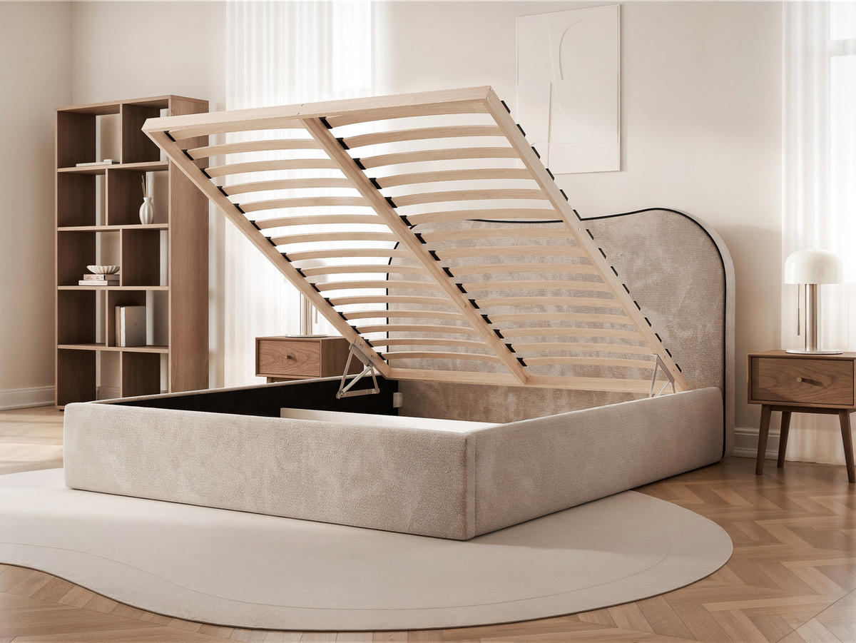 POLSTERBETT Rotello 140x200 cm Beige Chenille Stoff – (Bettkasten, Lattenrost) - Beige, Holz/Holzwerkstoff (140/200cm) - Ravio