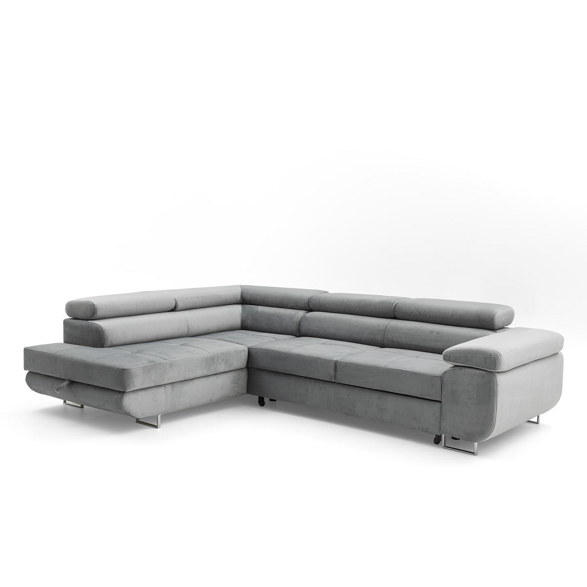 ECKSOFA WILD L Links mit Schlaffunktion 127x195 Velours Grau - Chromfarben/Grau, Holz/Textil (203/274cm) - Muffo