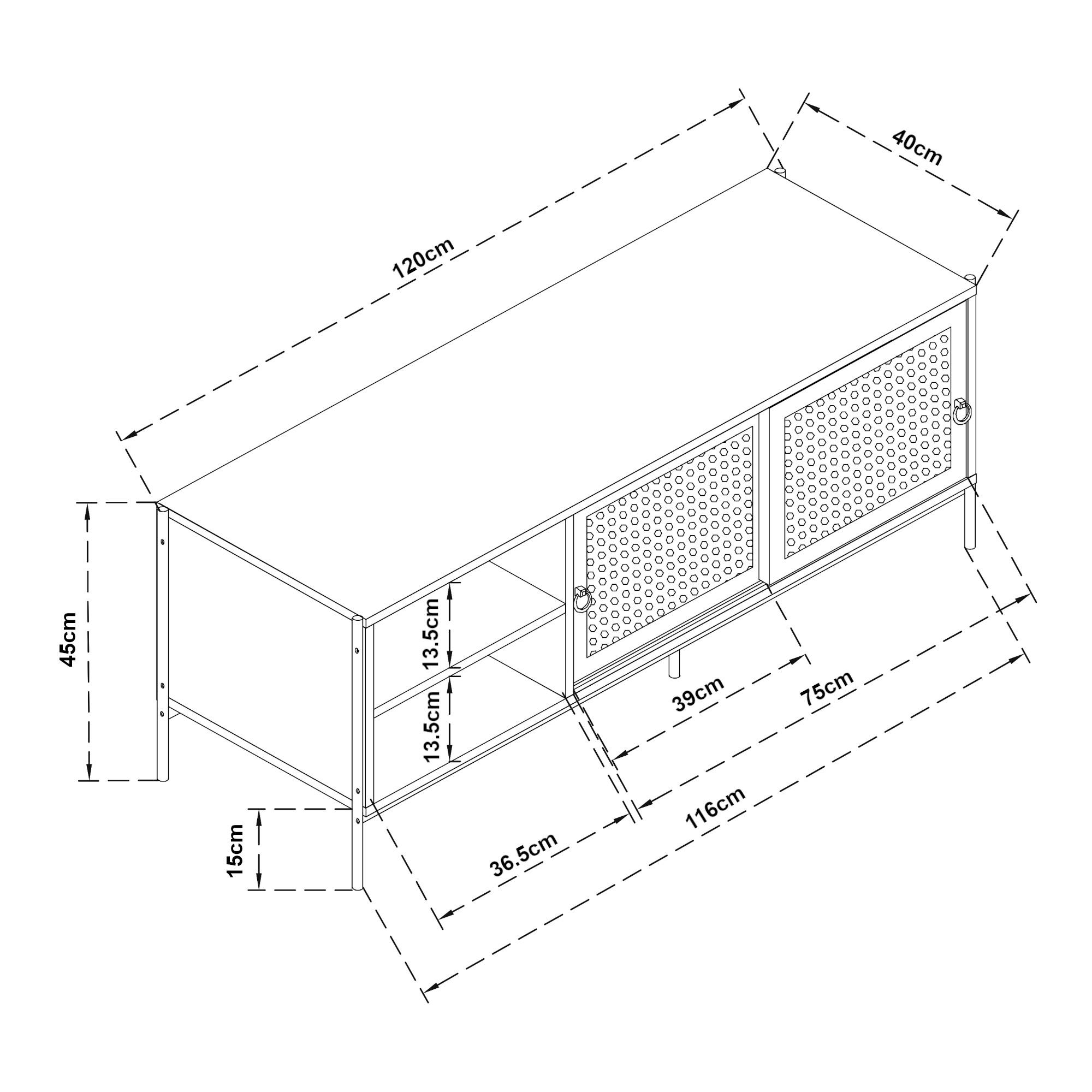 TV-ELEMENT Tysnes - Eichefarben/Schwarz, Holzwerkstoff/Metall (120/45/40cm) - [en.casa]