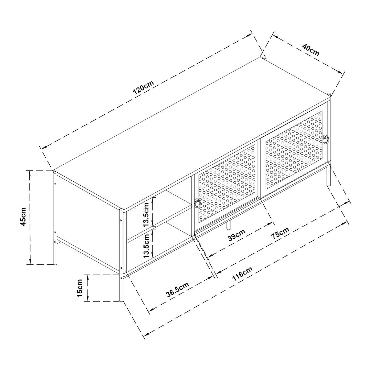 TV-ELEMENT Tysnes - Eichefarben/Schwarz, Holzwerkstoff/Metall (120/45/40cm) - [en.casa]