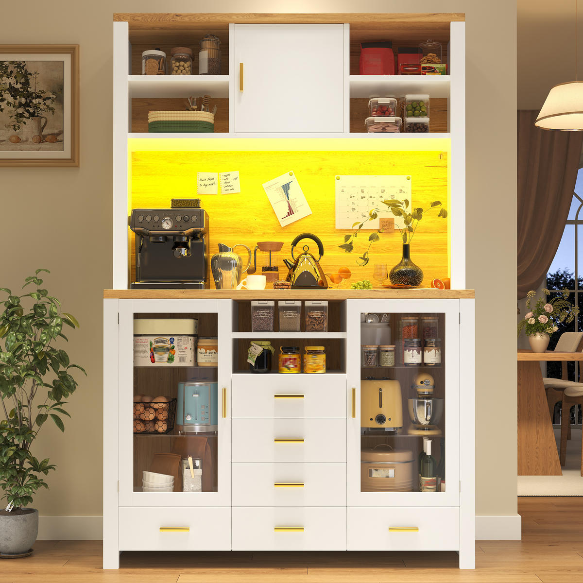 BUFFETSCHRANK 120/40/188 cm Weiß aus MDF mit LED-Lichtleiste - Weiß, Holzwerkstoff (120/188/40cm) - OKWISH